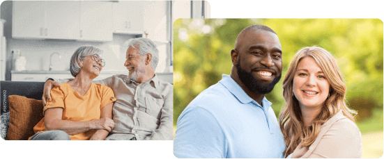 collage of images | African American man and| Caucasian Woman | Elderly Caucasian Woman