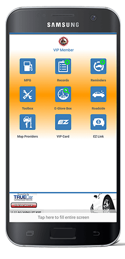 EZ Car Care app superimposed on mobile phone
