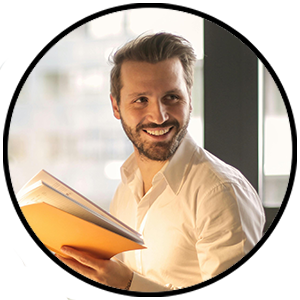 an adult with documents in his hand